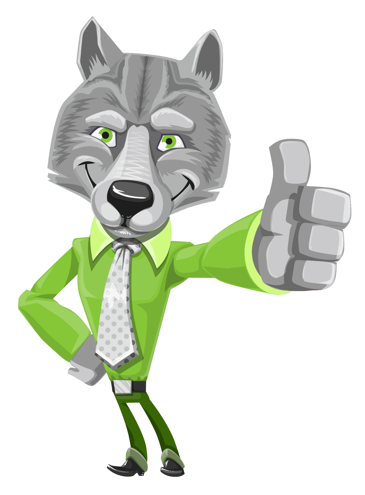 Business Wolf Thumbs Up Cartoon PNG Image