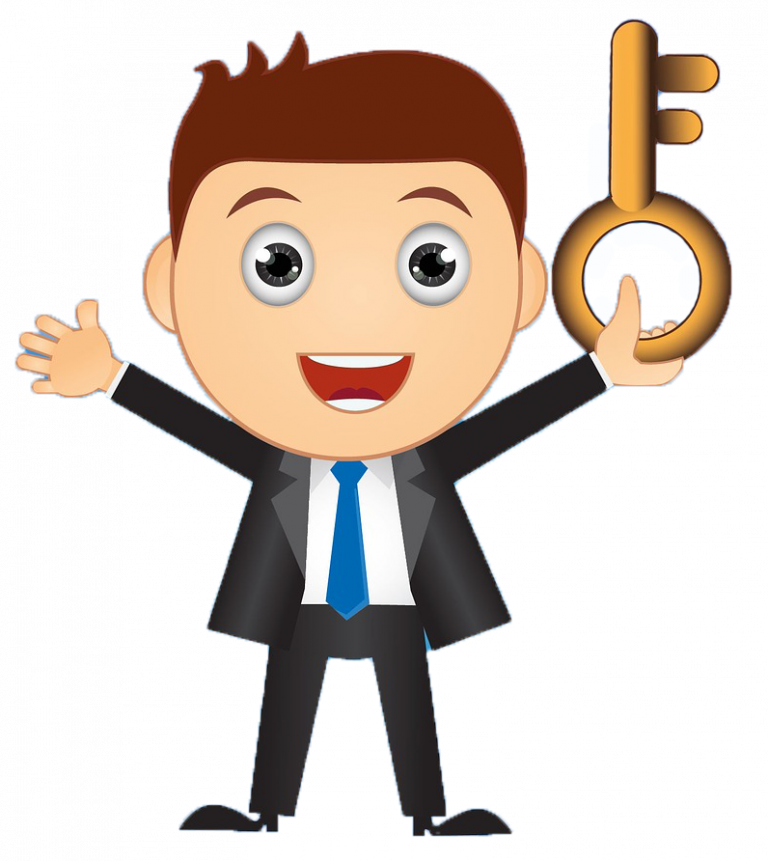 Businessman Cartoon Holding Gold Key PNG Image