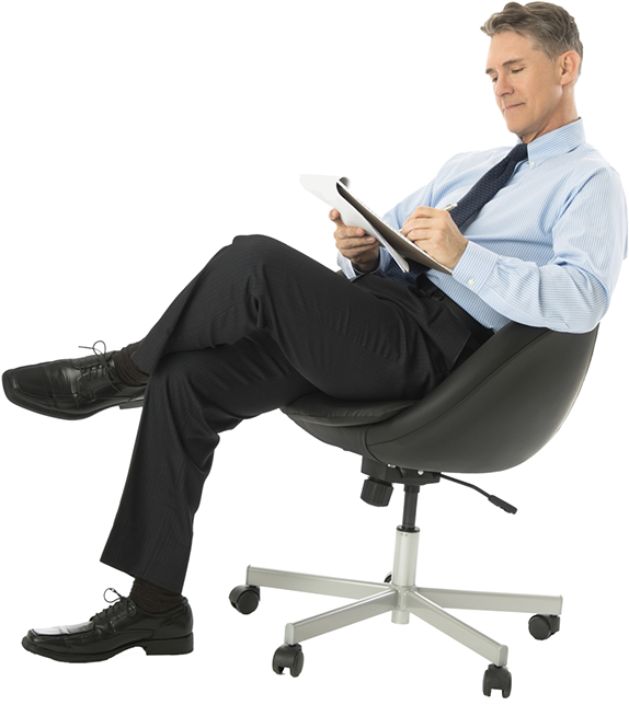 Businessman Relaxed Tablet Sitting Chair.png PNG Image