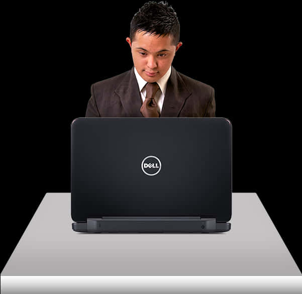 Businessman Using Dell Laptop PNG Image