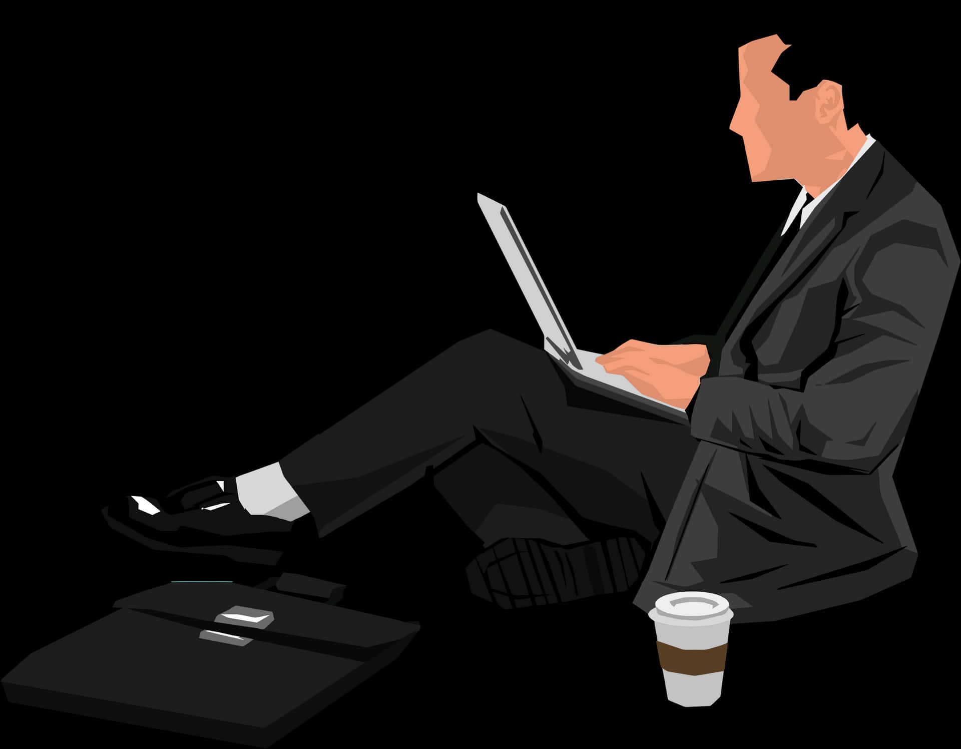 Businessman Workingon Laptop_ Vector Illustration PNG Image