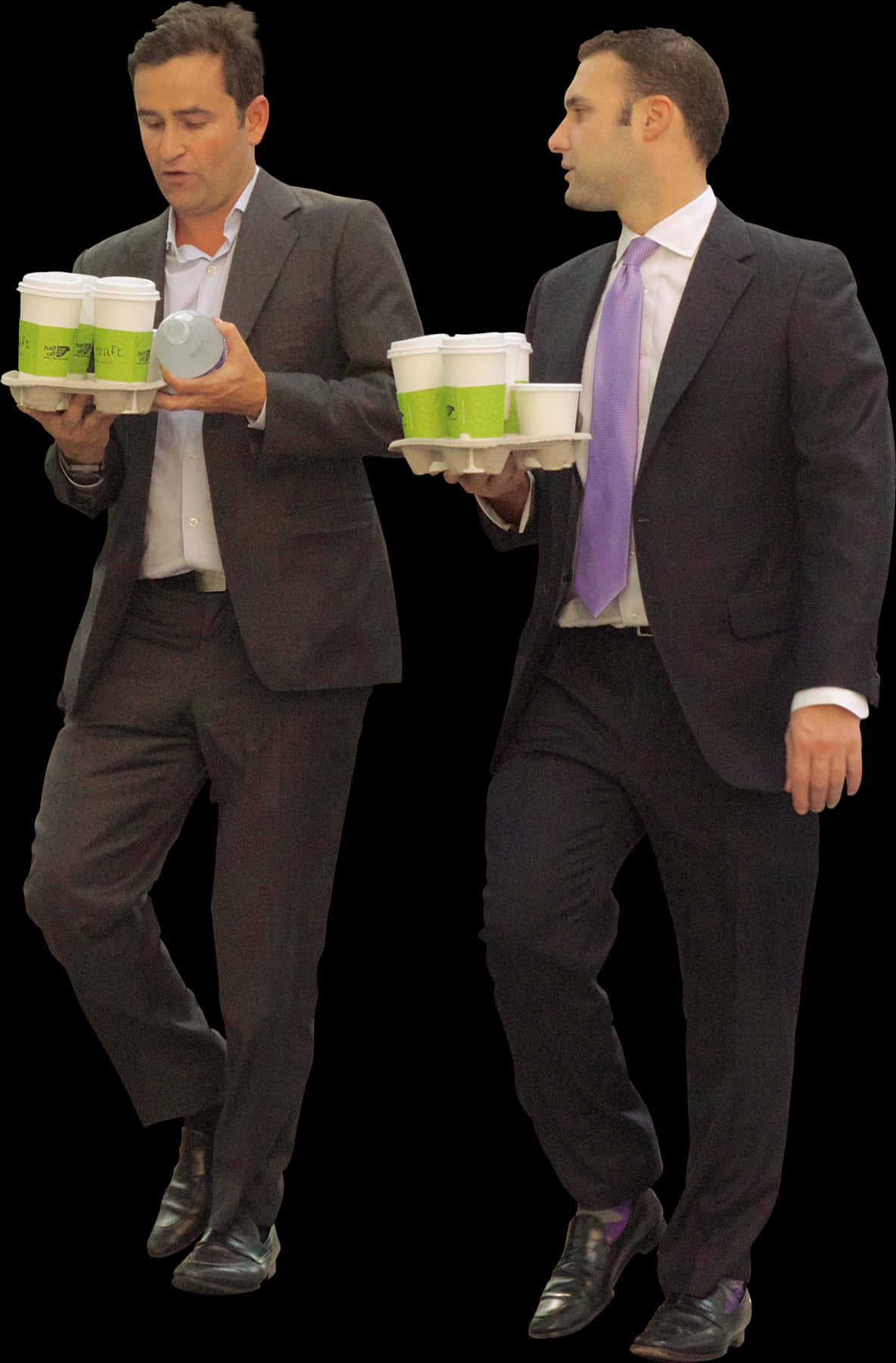 Businessmen Carrying Coffee Cutout PNG Image