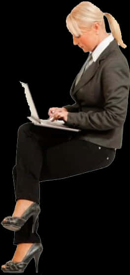 Businesswoman Using Laptop While Sitting PNG Image