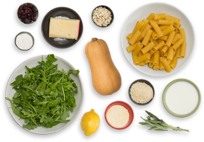 Butternut Squash Pasta Ingredients Top View PNG Image