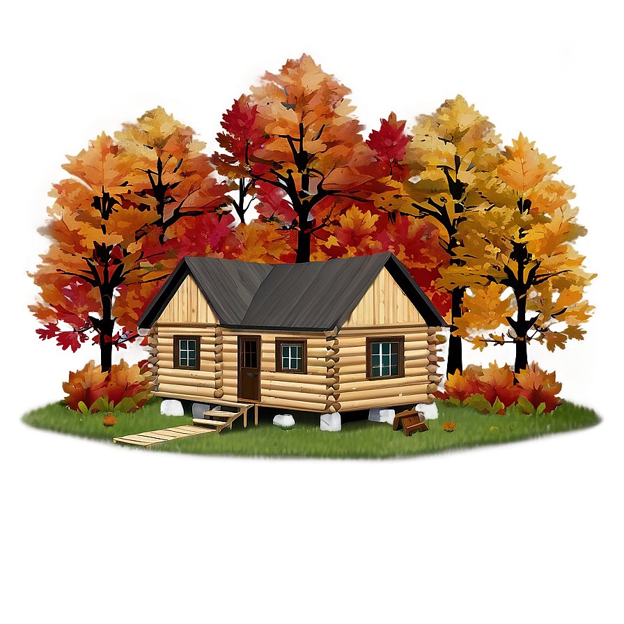 Cabin Surrounded By Autumn Colors Png 05242024 PNG Image