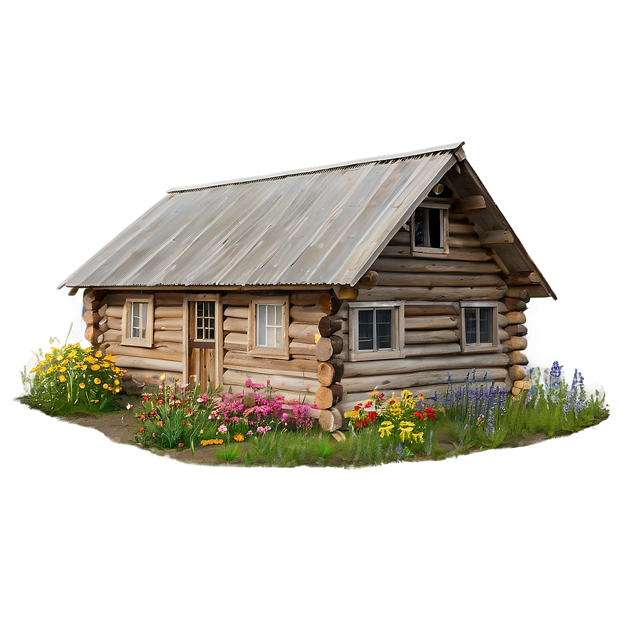 Cabin Surrounded By Wildflowers Png Mlt65 PNG Image