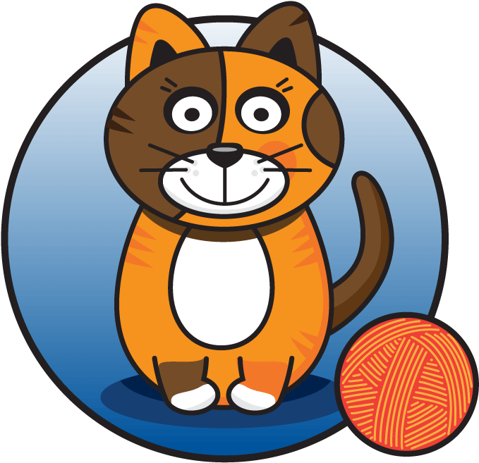 Calico Cat Cartoonwith Yarn Ball PNG Image