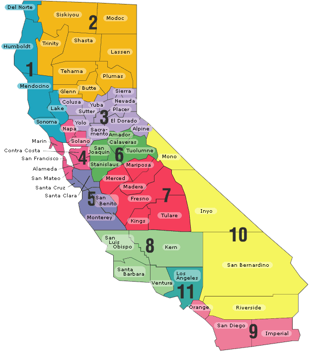 California Counties Map Color Coded PNG Image