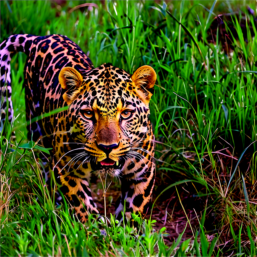 Camouflaged Leopard In Grass Png Ysu56 PNG Image