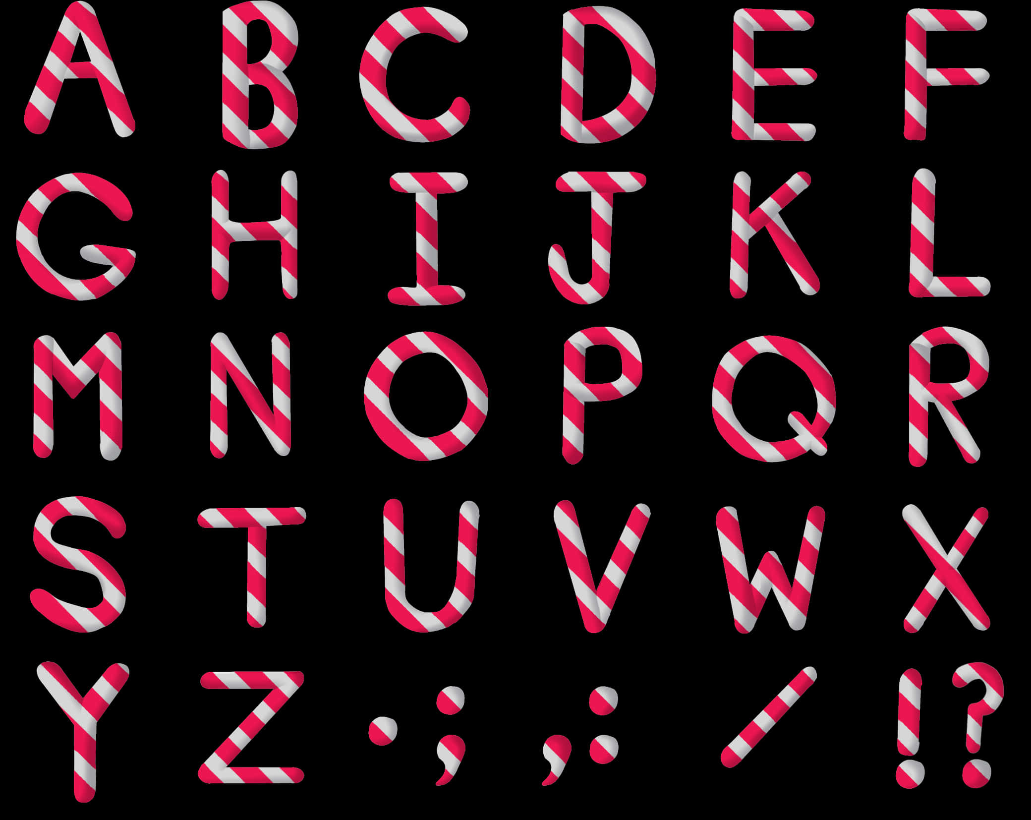 Candy Cane Alphabet Design PNG Image