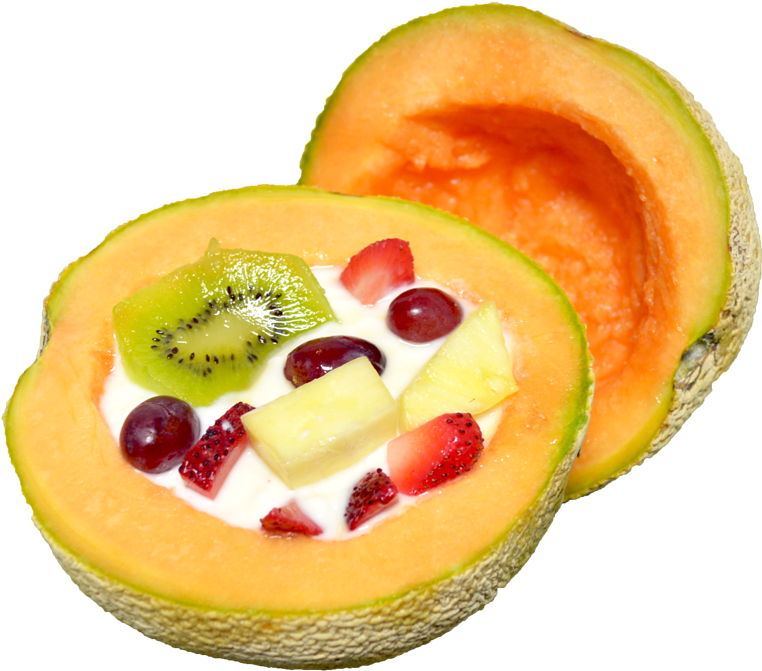 Cantaloupe Fruit Bowl Creation PNG Image