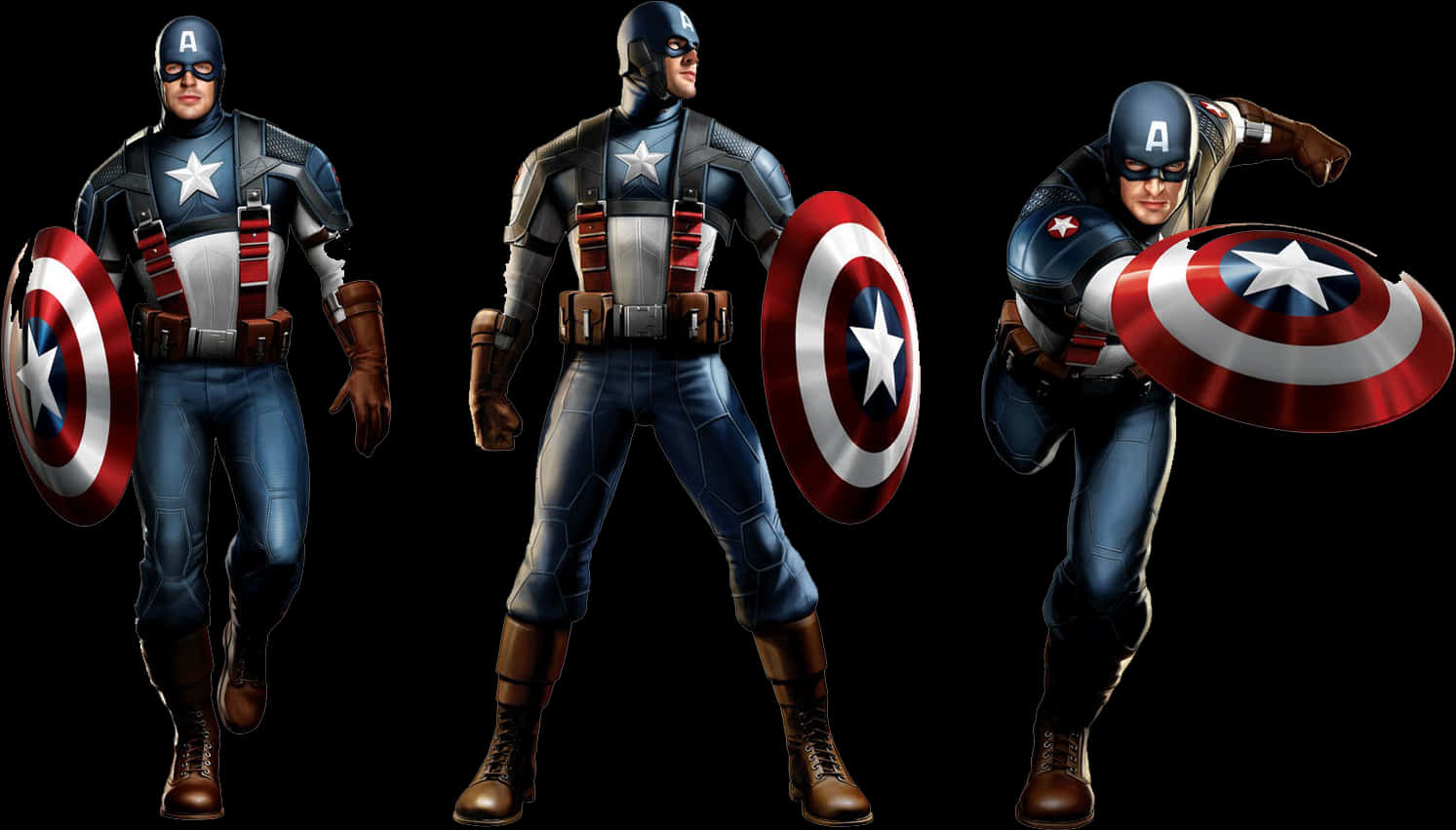 Captain America Poses Triptych PNG Image