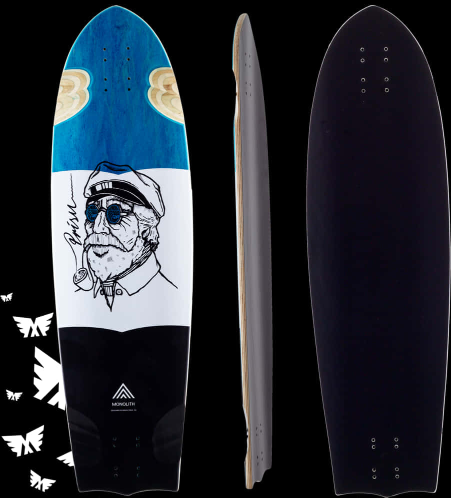 Captain Artwork Skateboard Design PNG Image