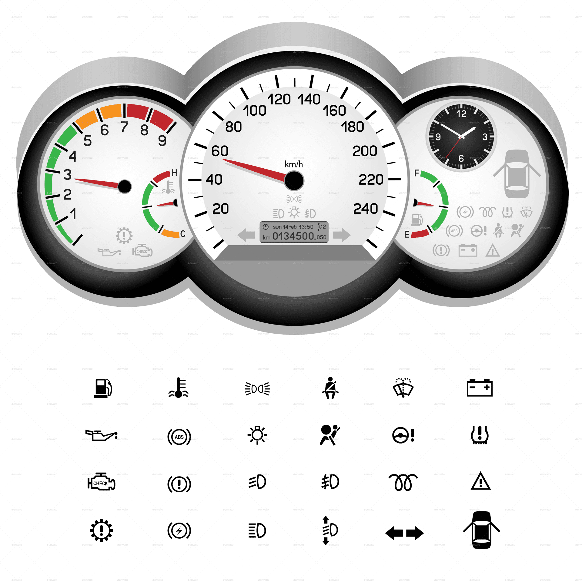 Car Dashboard Speedometer Cluster PNG Image