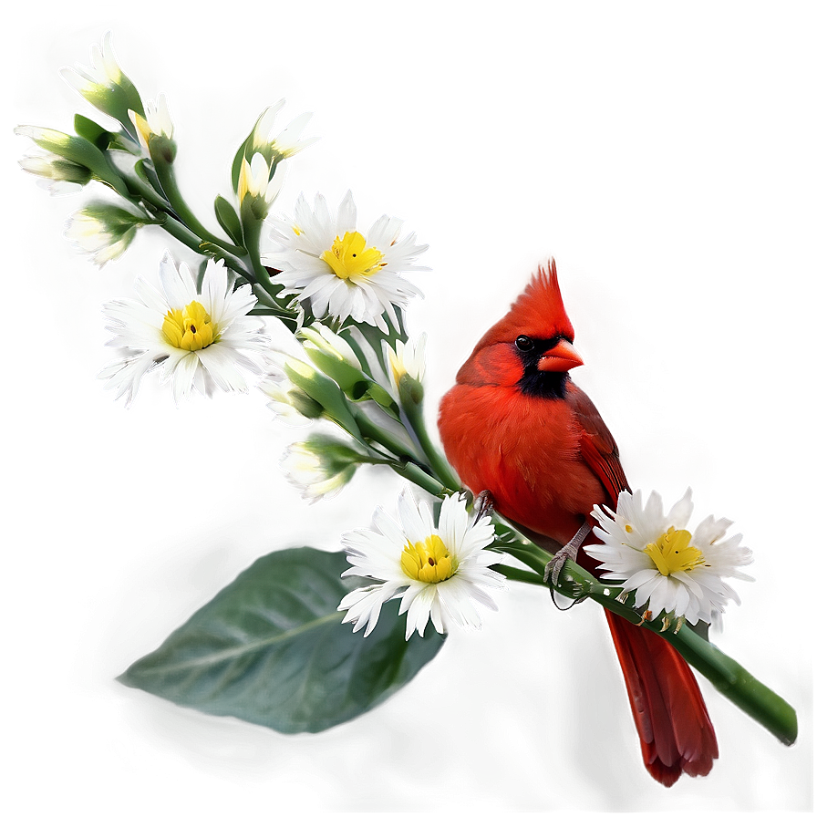 Cardinal With Flowers Png Qru PNG Image