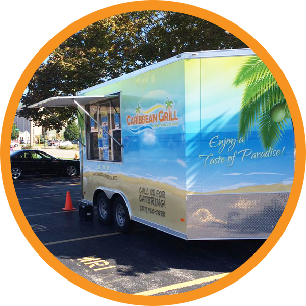 Caribbean Grill Food Truck Parked Outdoors PNG Image