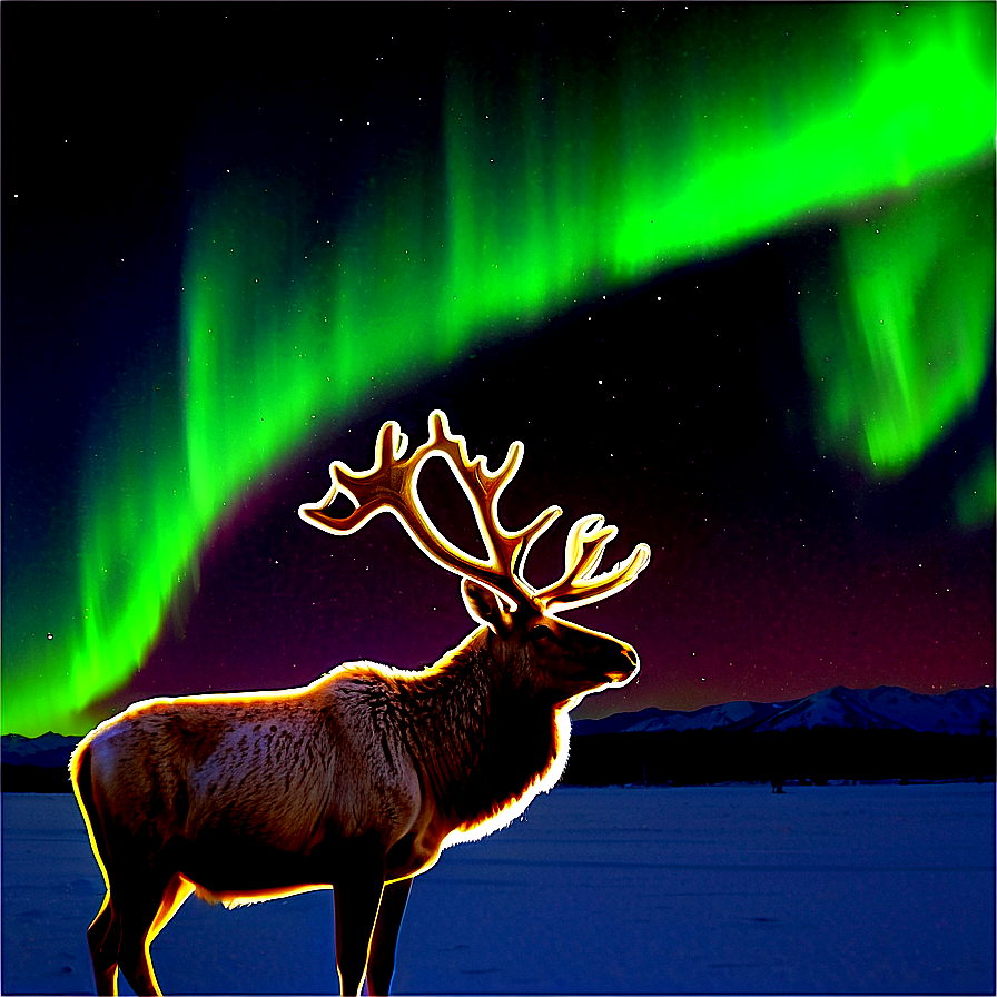 Caribou With Northern Aurora Png Nkb33 PNG Image