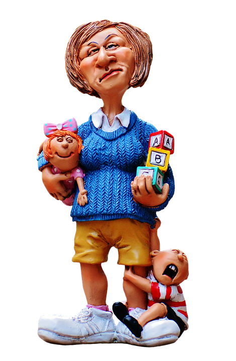 Caricature Babysitter With Children PNG Image