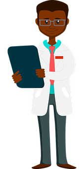 Cartoon African Doctor Holding Clipboard PNG Image