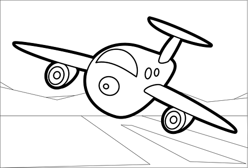 Cartoon Airplane Coloring Page PNG Image