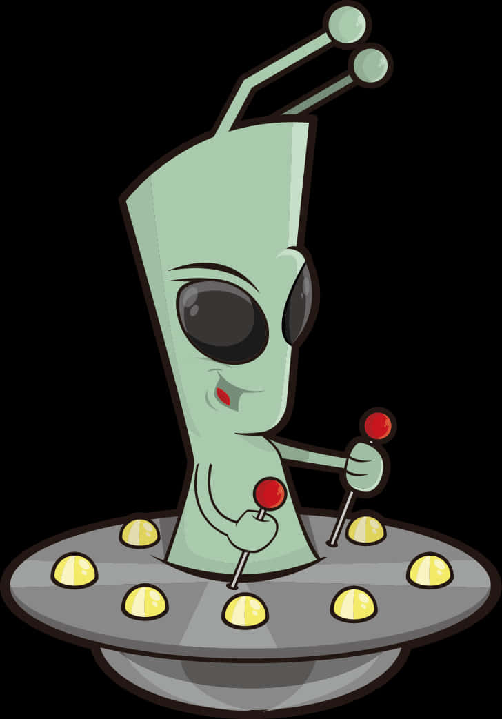 Cartoon Alien Controlling Spaceship PNG Image