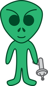 Cartoon Alien Holding Sword PNG Image