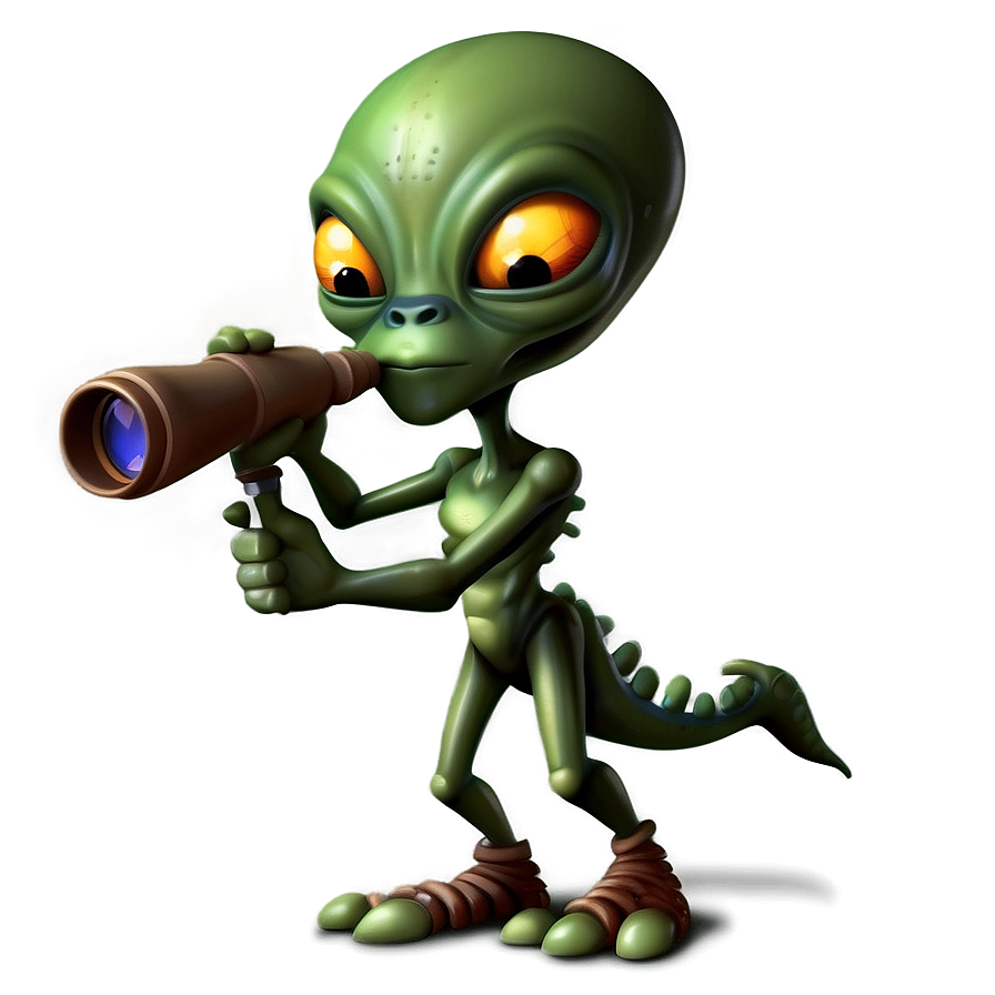 Cartoon Alien With Telescope Png Uel PNG Image