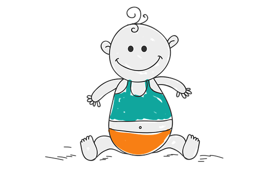 Cartoon Baby Sitting Happily PNG Image