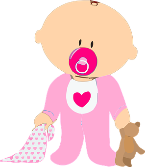 Cartoon Baby With Pacifierand Teddy Bear PNG Image