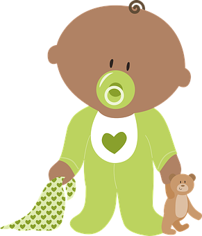 Cartoon Baby With Pacifierand Teddy Bear PNG Image