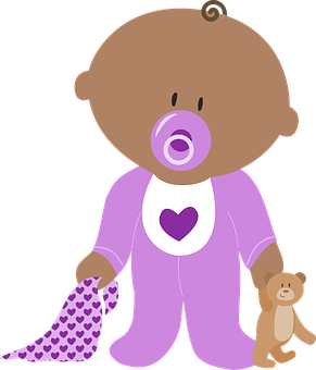 Cartoon Baby With Pacifierand Teddy Bear PNG Image