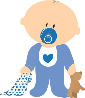 Cartoon Baby With Pacifierand Teddy Bear PNG Image