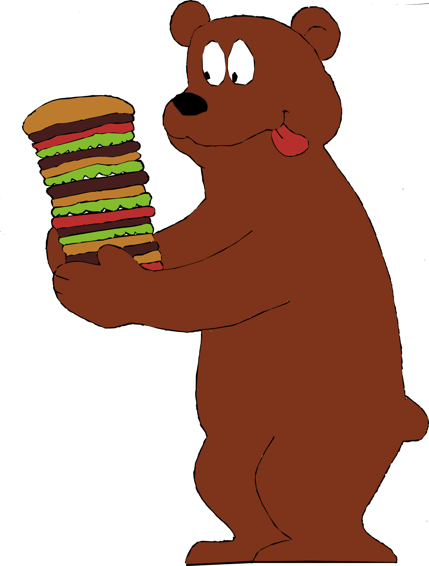 Cartoon Bear Holding Giant Hamburger PNG Image