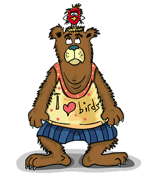 Cartoon Bear Loves Birds PNG Image