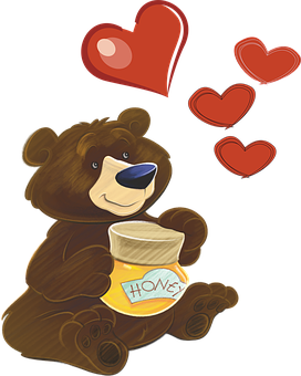 Cartoon Bear Loving Honey PNG Image