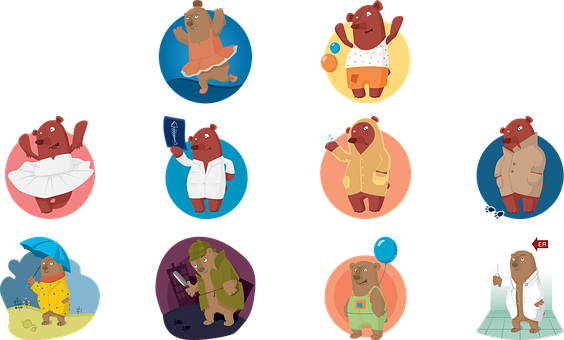 Cartoon Bears Various Activities Illustration PNG Image