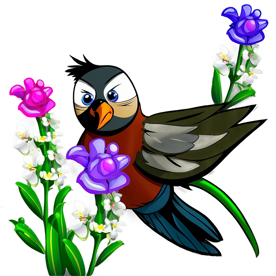 Cartoon Bird With Flowers Png Soy PNG Image