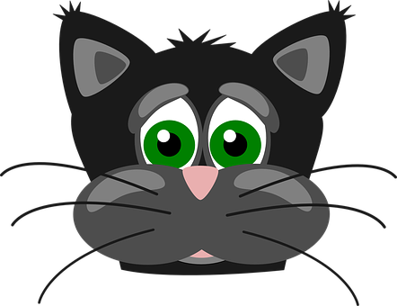 Cartoon Black Cat Green Eyes PNG Image