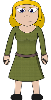 Cartoon Blonde Characterin Green Dress PNG Image