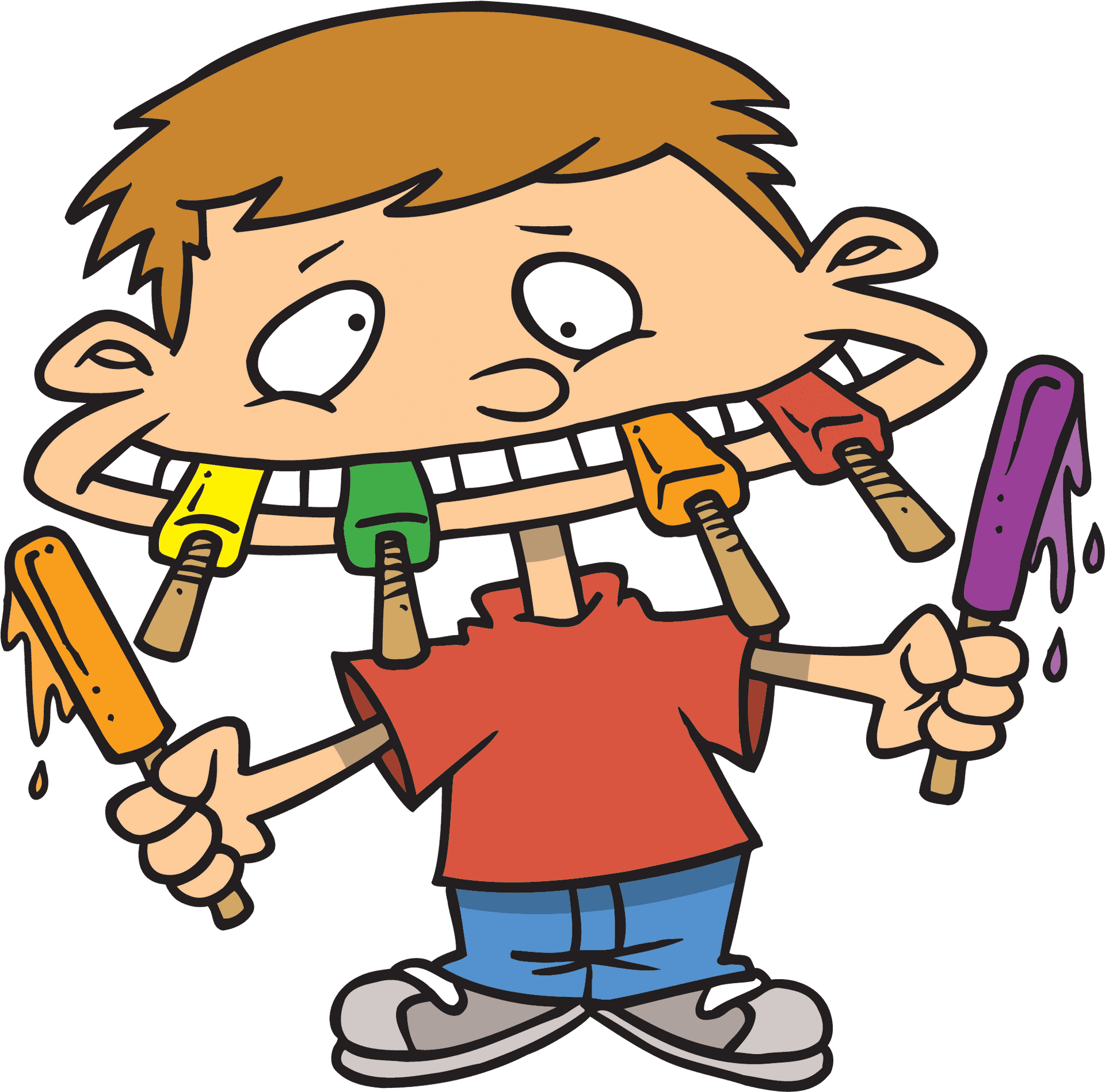 Cartoon Boy Multiple Popsicles PNG Image