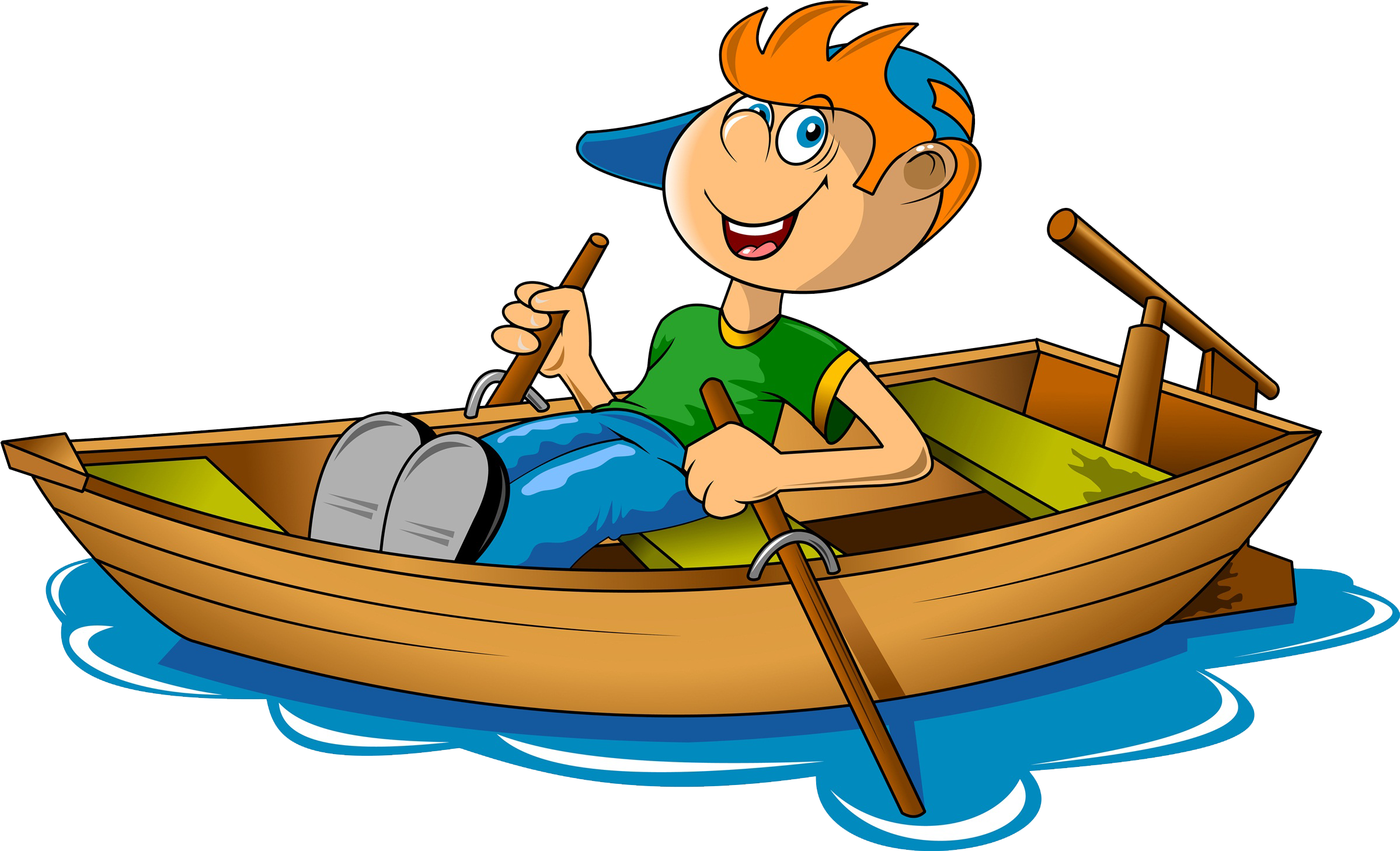 Cartoon Boy Rowing Boat PNG Image