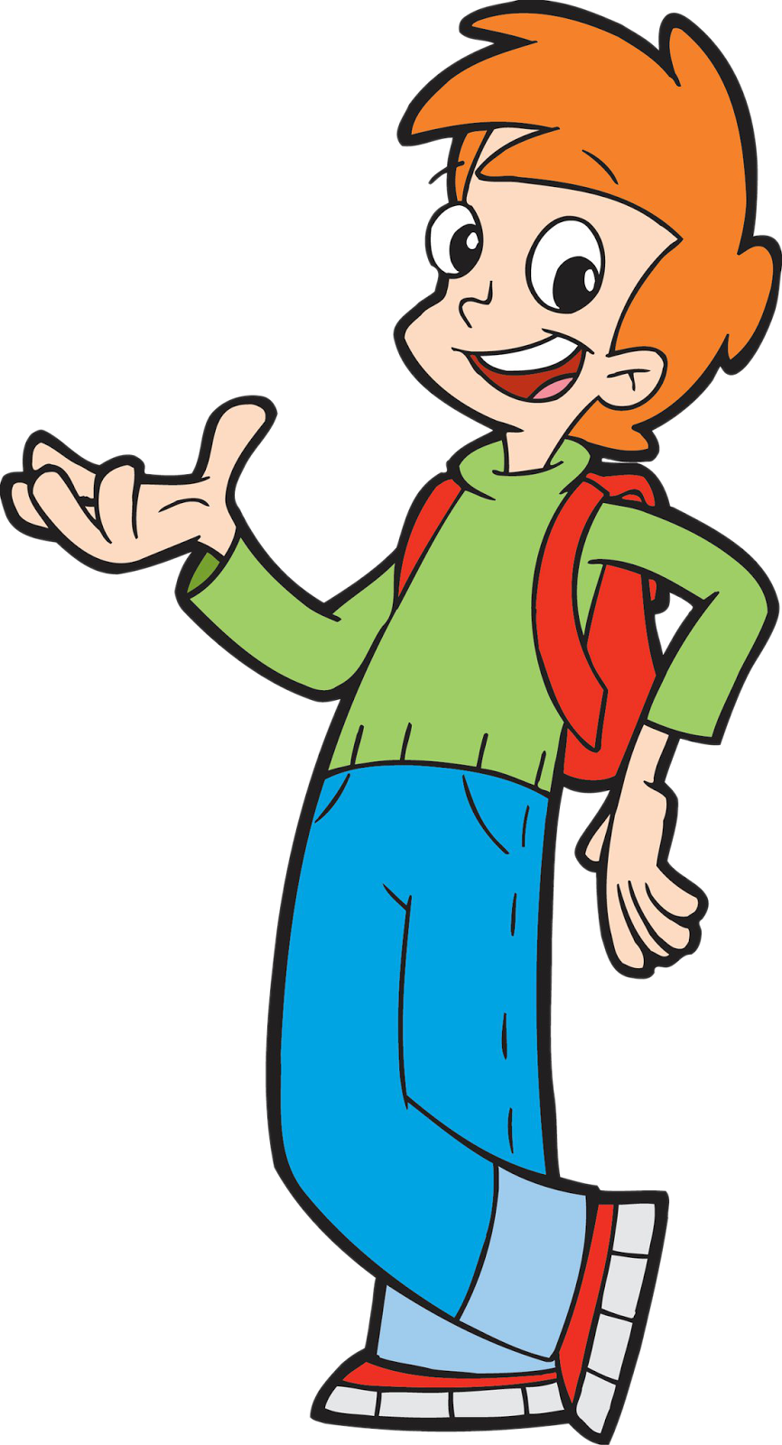 Cartoon Boy Walking With Backpack PNG Image