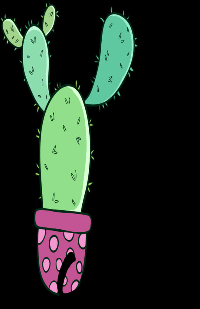 Cartoon Cactusin Polka Dot Pot PNG Image