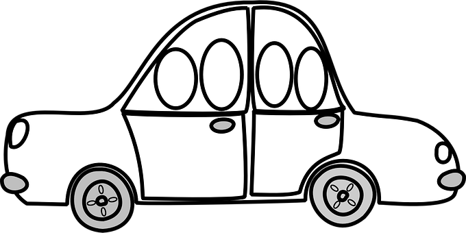 Cartoon Car Blackand White PNG Image