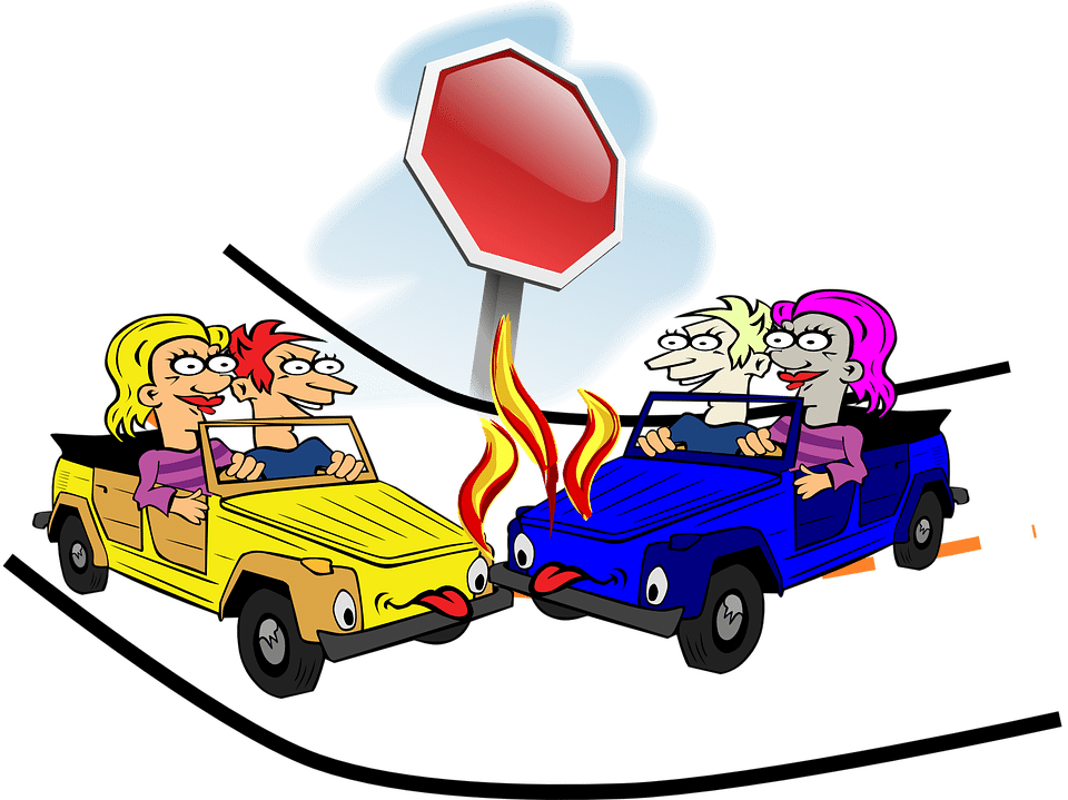 Cartoon Car Crashat Stop Sign PNG Image