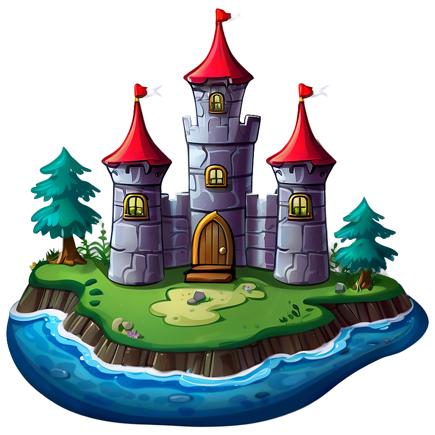 Cartoon Castle On Island Png Rdt PNG Image