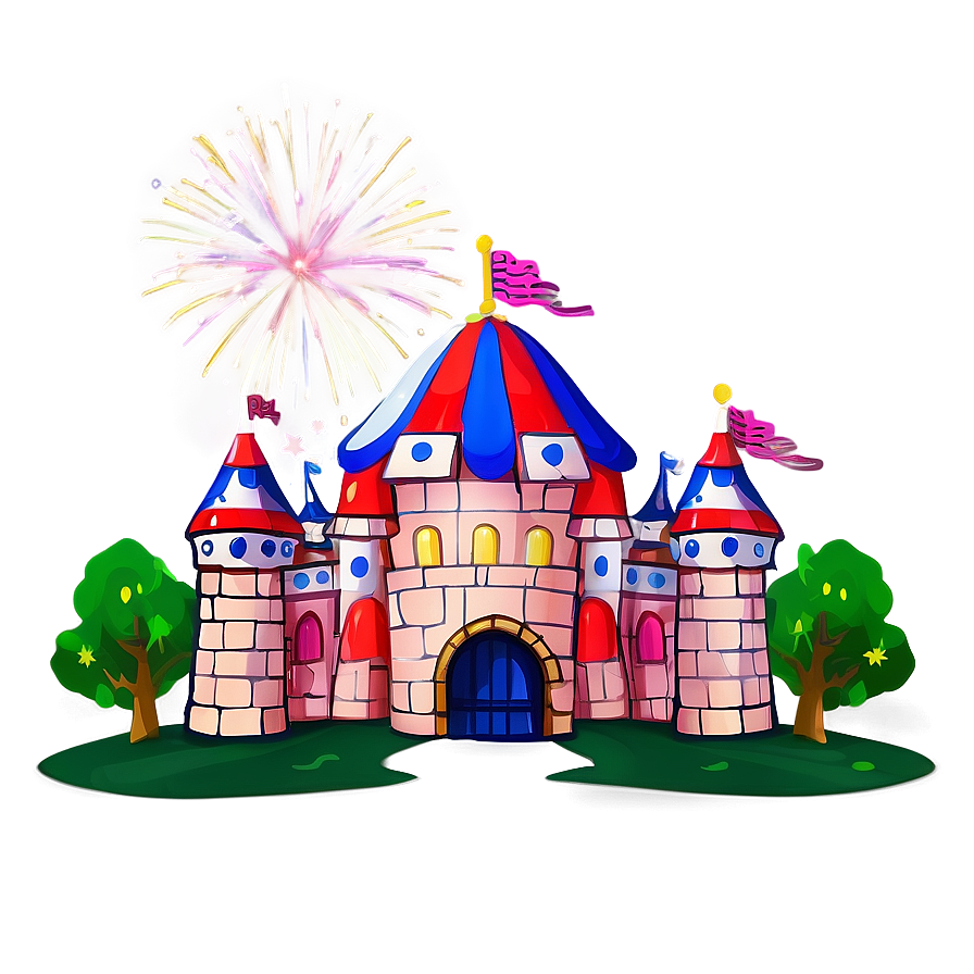 Cartoon Castle With Fireworks Png Kdj43 PNG Image