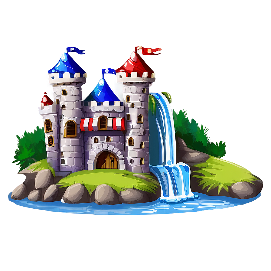 Cartoon Castle With Waterfall Png Bol90 PNG Image