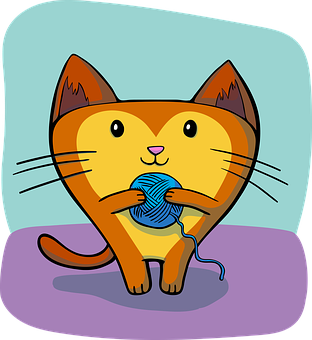 Cartoon Cat Playing With Yarn Ball PNG Image