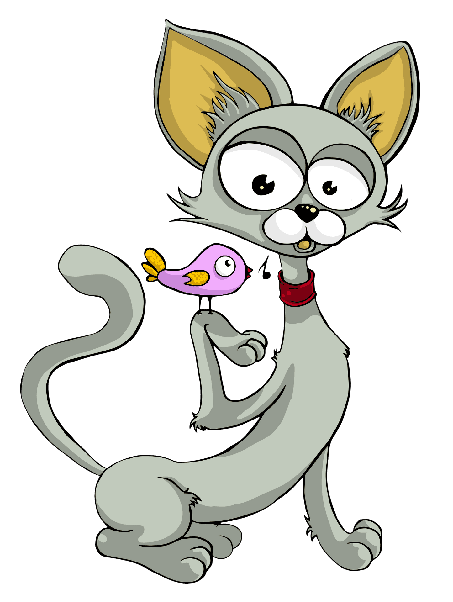 Cartoon Catand Bird Friends PNG Image